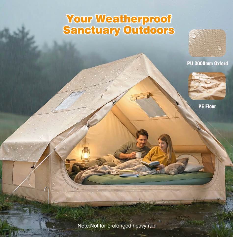 Condition photo showing Good Condition for qunler 4-6 person inflatable tent with pump, large waterproof air tent for camping, easy setup in 5 mins, windproof cabin shelter, beige