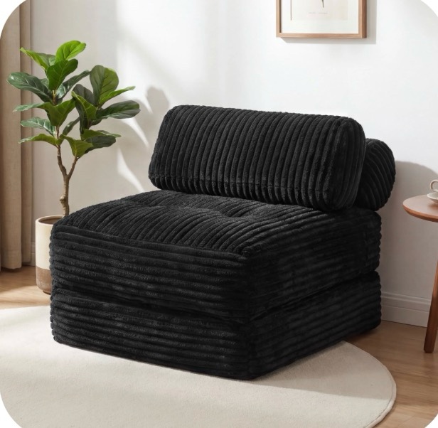 neche single corduroy convertible sleeper sofa - folding, pillow included, back support, portable for living room & bedroom, black