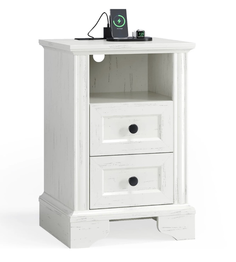 zimtown 2-drawer nightstand, side table end table with charing station, white