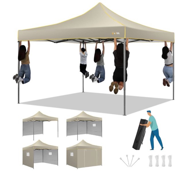 hoteel 10x10 pop up canopy tent with 4 removable sidewalls,waterproof commercial instant gazebo,outdoor party tents with carry bag khaki