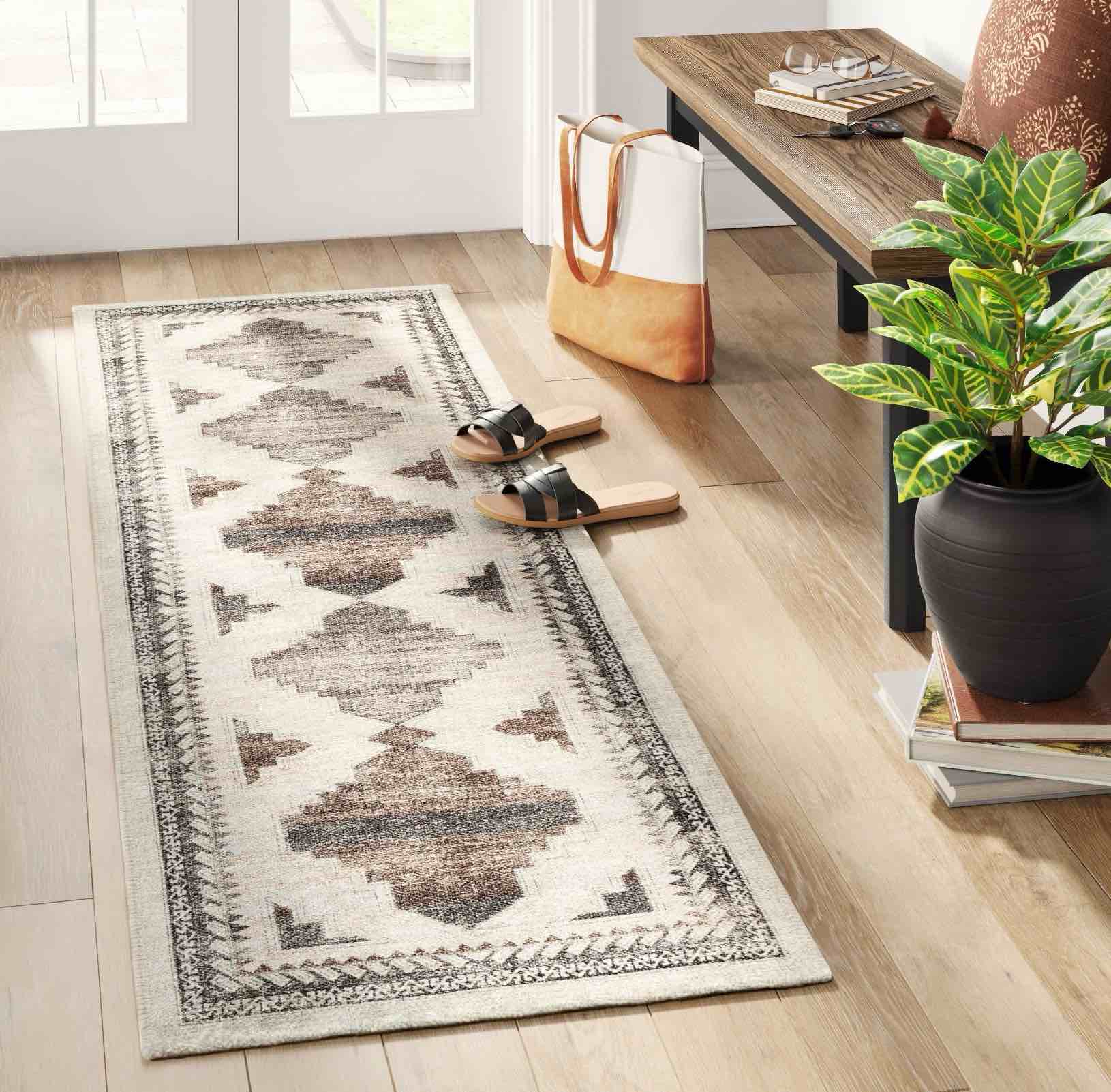 2'6"x3'10" washable cromwell printed persian style rug tan - threshold™