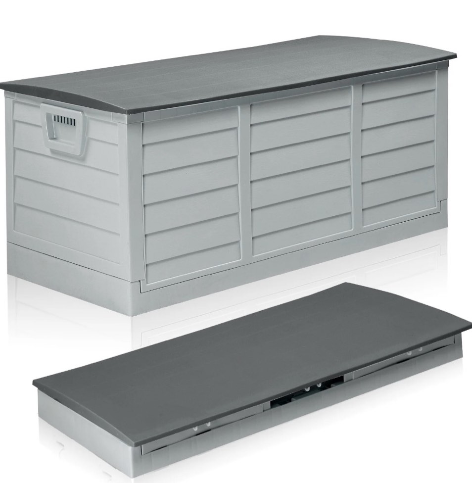 Condition photo showing Good Condition for ktaxon collapsible 80gal outdoor garden plastic storage deck box easy set up,space saving,new generation of upgraded storage container,gray