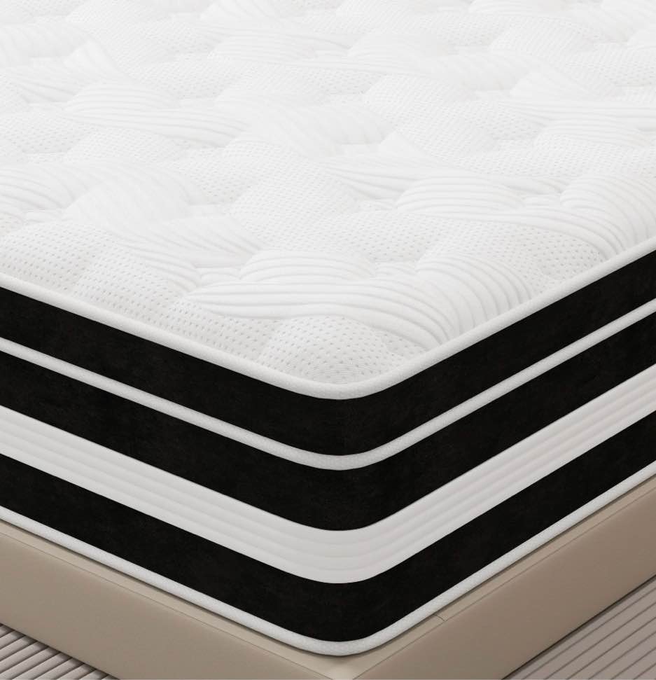 Condition photo showing New/Like New for 10 inch queen mattress,gel memory foam & spring hybrid medium comfort queen size in a box , pressure relief, motion isolation,certipur-us