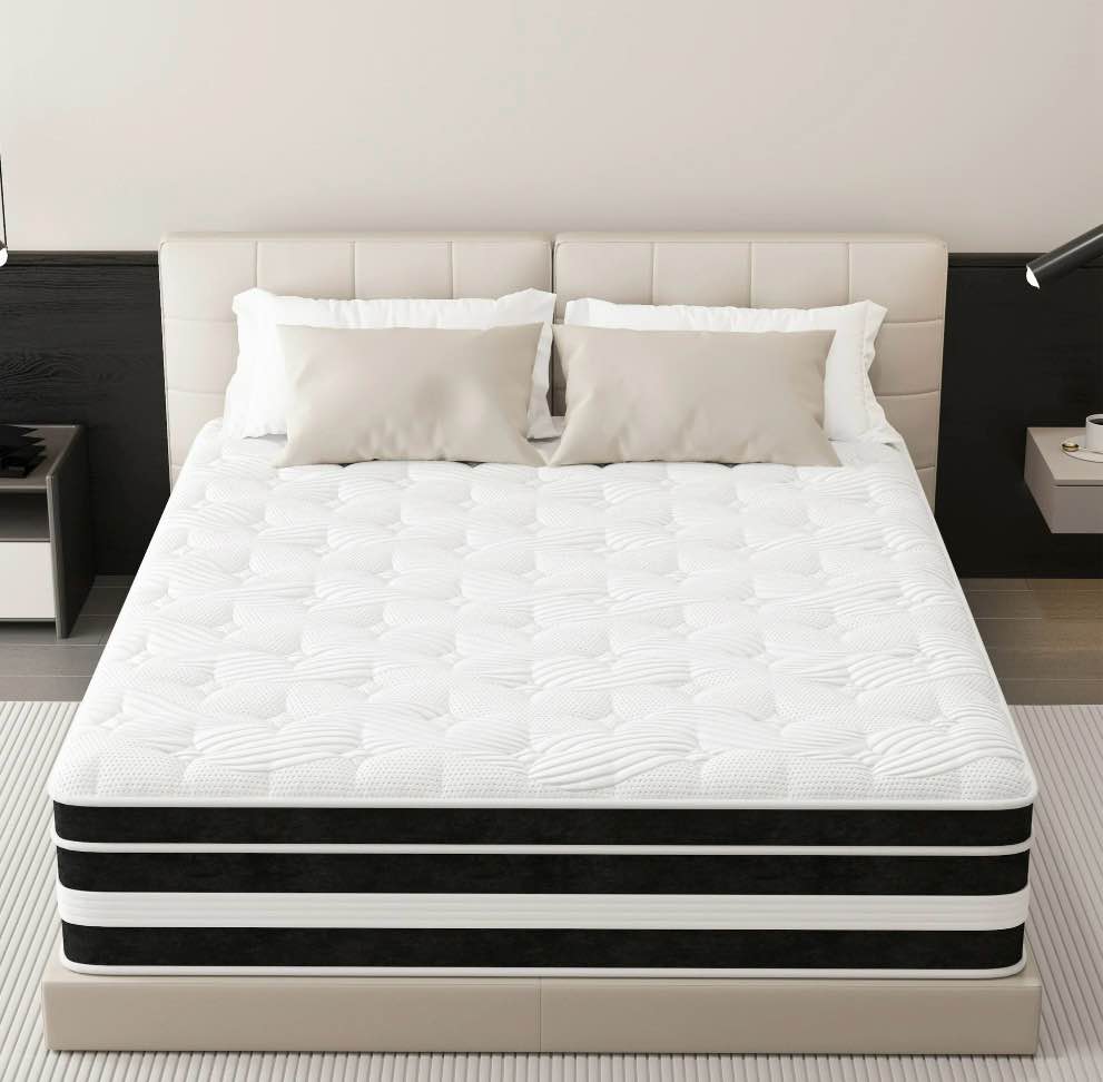10 inch queen mattress,gel memory foam & spring hybrid medium comfort queen size in a box , pressure relief, motion isolation,certipur-us