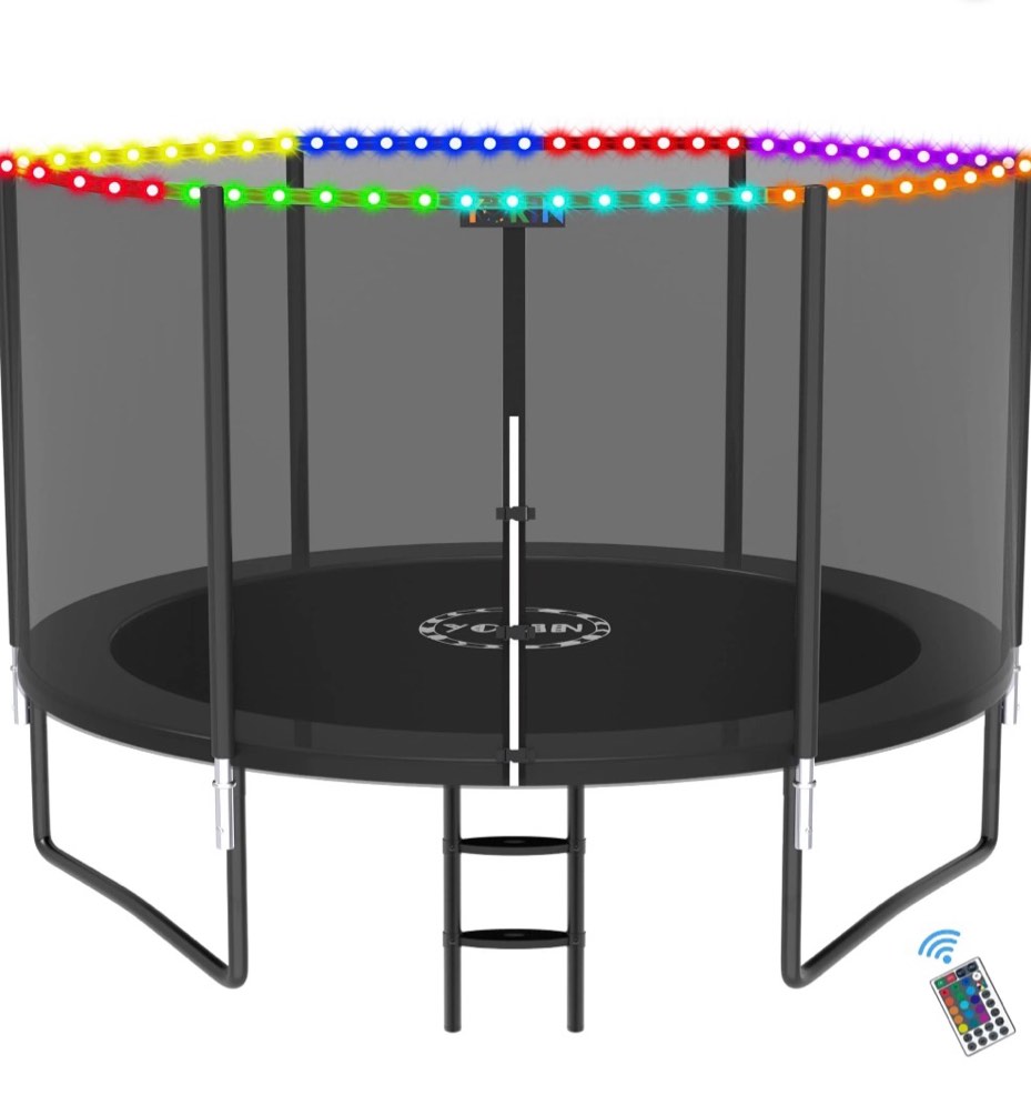 yorin trampoline for 3-4 kids, 10 ft trampoline for adults with enclosure net, ladder, 1000lbs weight capacity outdoor round recreational trampoline, heavy duty upgrade trampoline