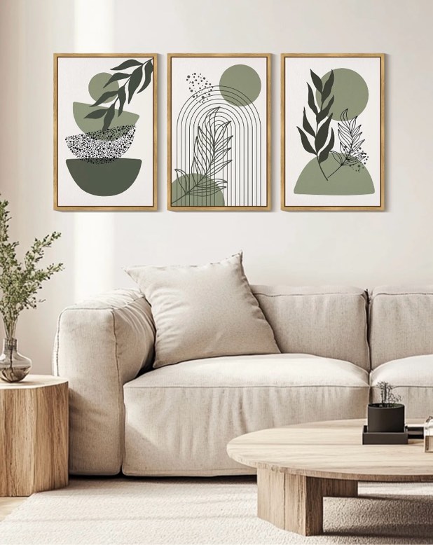 SHENIFY Green Boho Wall Art 16x24in3pcs Neutral Framed Modern Abstract Geometric Artwork Prints for Living Room Bedroom
