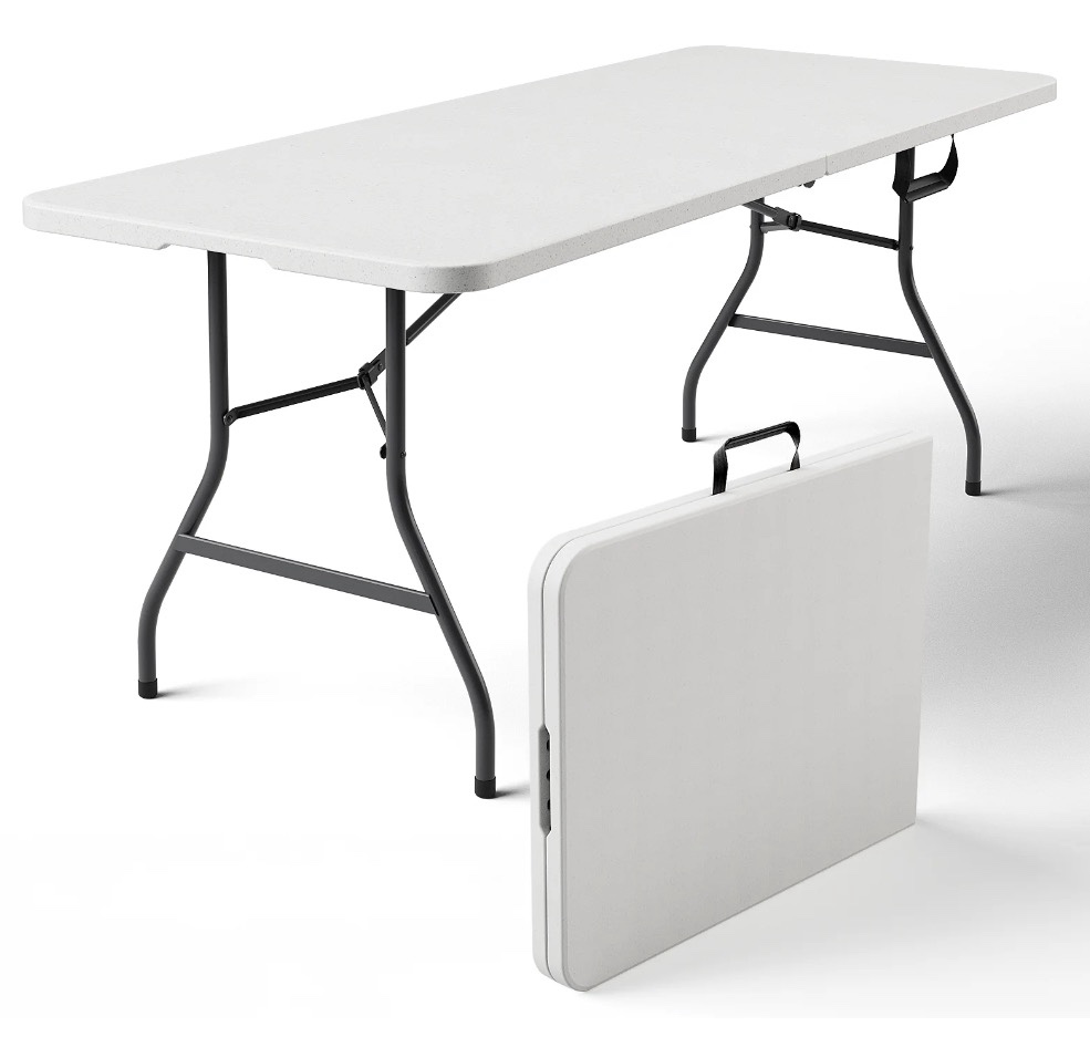 HOUSNIFLEX 6FT Folding Table, Heavy Duty Portable Table, Waterproof HDPE, Foldable for Picnic, Party, Camping, Dining, BBQ, Indoor & Outdoor, White