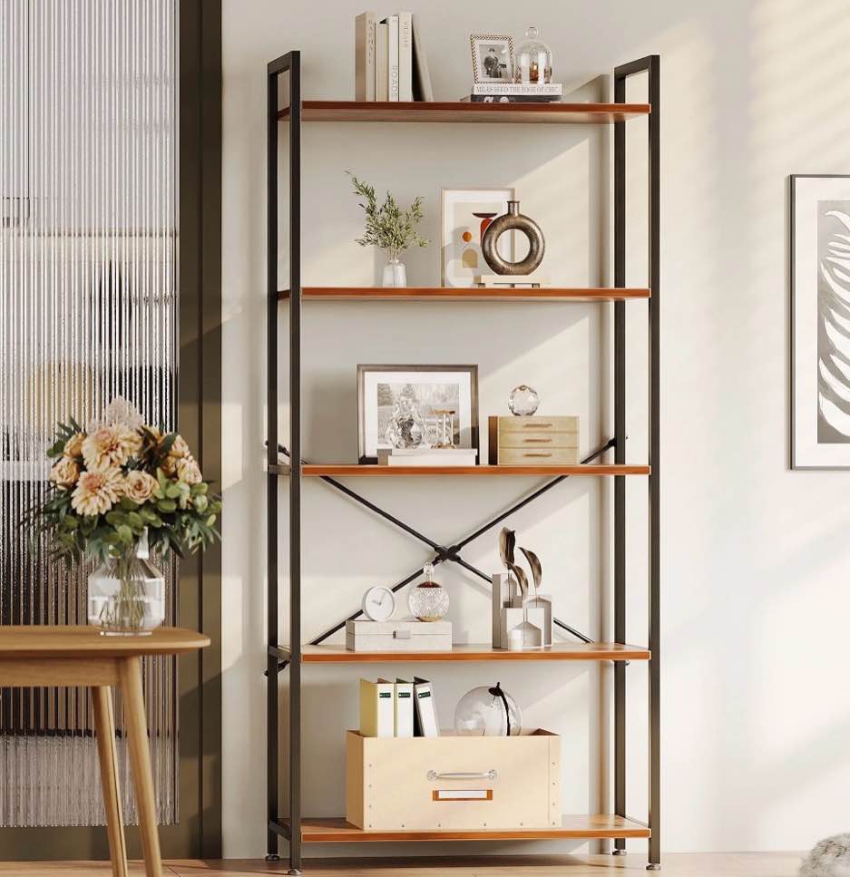 Casacomoda 5-Tier Bookshelf, Freestanding Book Shelf, Home Office Bookcase, Storage Shelving Unit for Bedroom, Living Room, Vintage