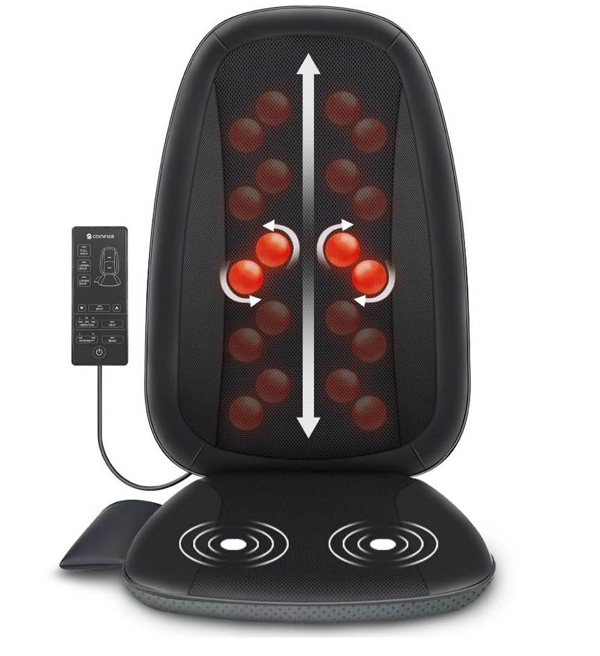 Comfier Shiatsu Back Massager with Heat Deep Tissue Kneading Massage Seat Cushion Electric Chair Pad Black