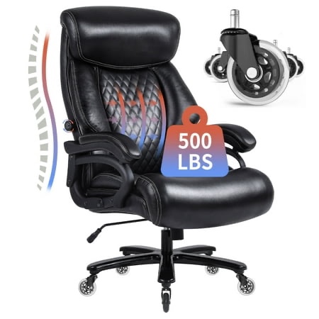 jonpony big and tall office chair 550lbs for heavy people with quiet rubber wheels high back leather executive office chair with double adjustment lum
