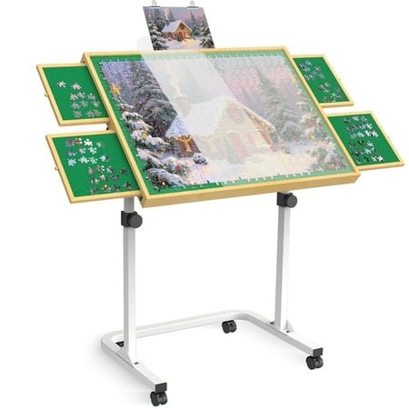 jigsaw puzzle table with drawers puzzle board for adults with metal legs and wheels angle & height adjustable gift for birthday 1000 pcs white