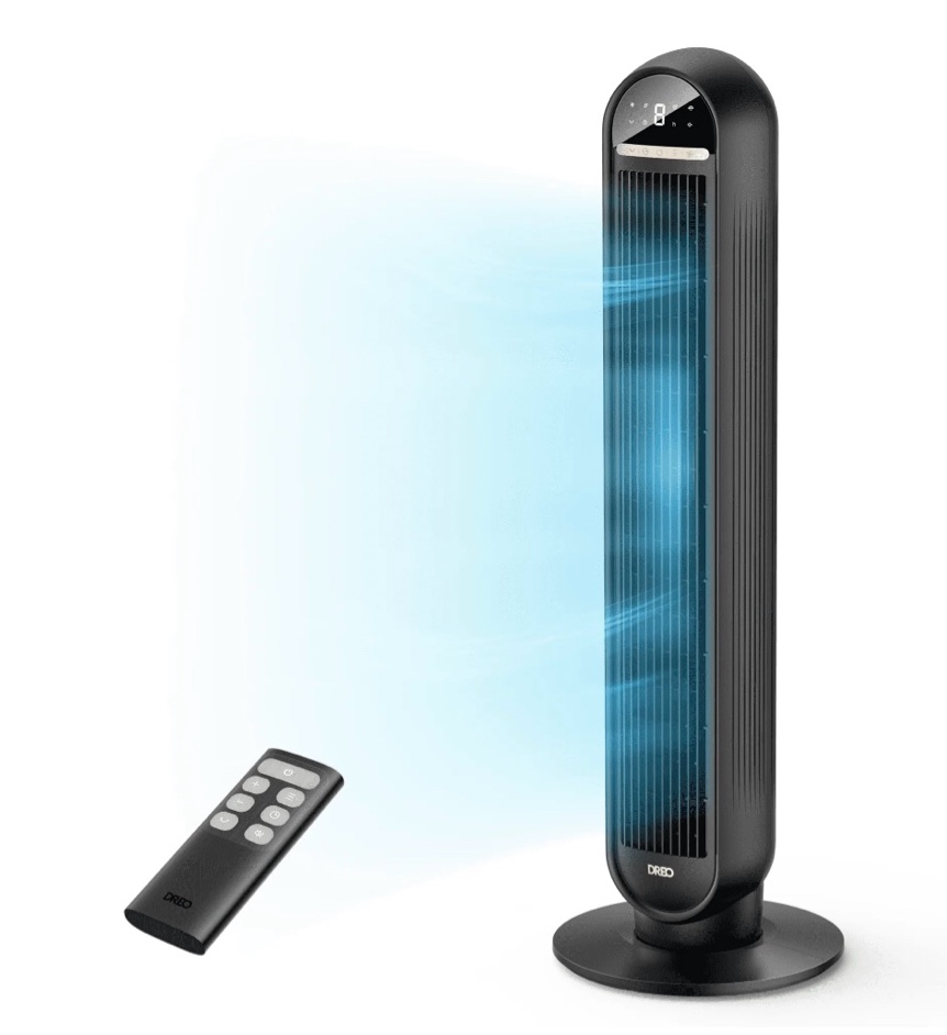 dreo 36 tower fan 20db ultra quiet fans for home 8 speeds & 4 modes 28ft/s powerful airflow 90° oscillating standing fan with remote 8h timer 2026 new upgraded