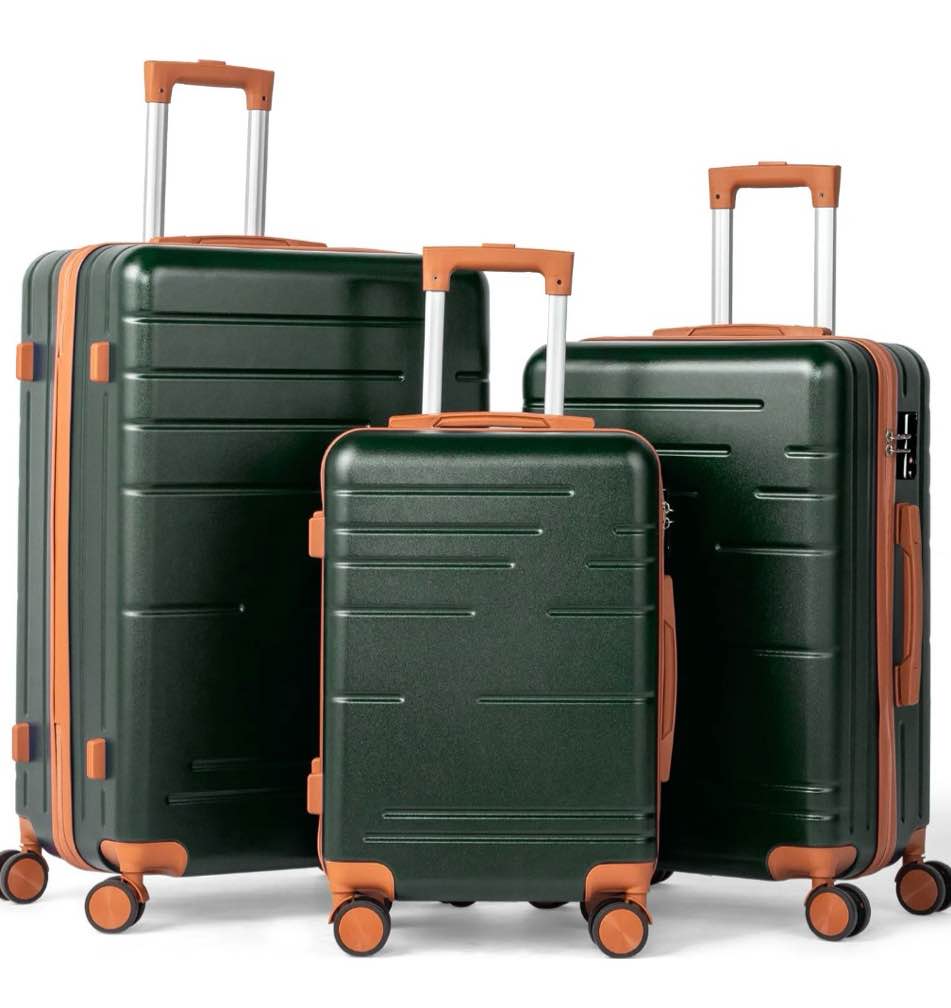 zimtown luggage  3 piece set, abs hardside lightweight suitcase with spinner wheels tsa lock, deep green