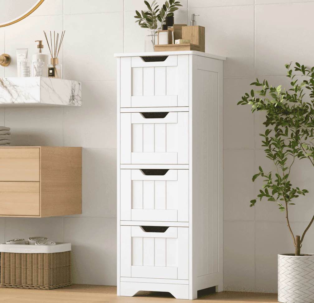 homfa bathroom storage cabinet free standing narrow cabinet with 4 drawers entryway storage organizer for living room bedroom white