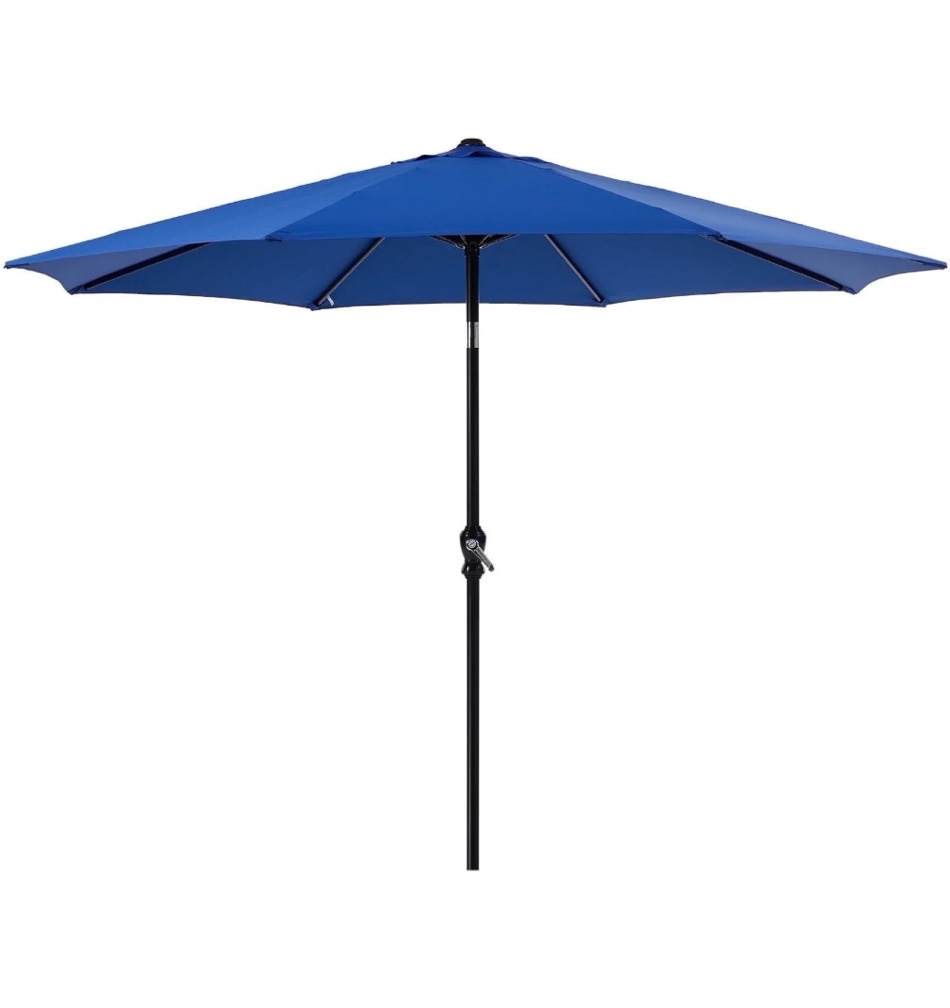 edx 9ft outdoor patio umbrella with push button tilt and crank handle, market umbrella with 8 sturdy umbrella ribs, uv protection, waterproof, blue