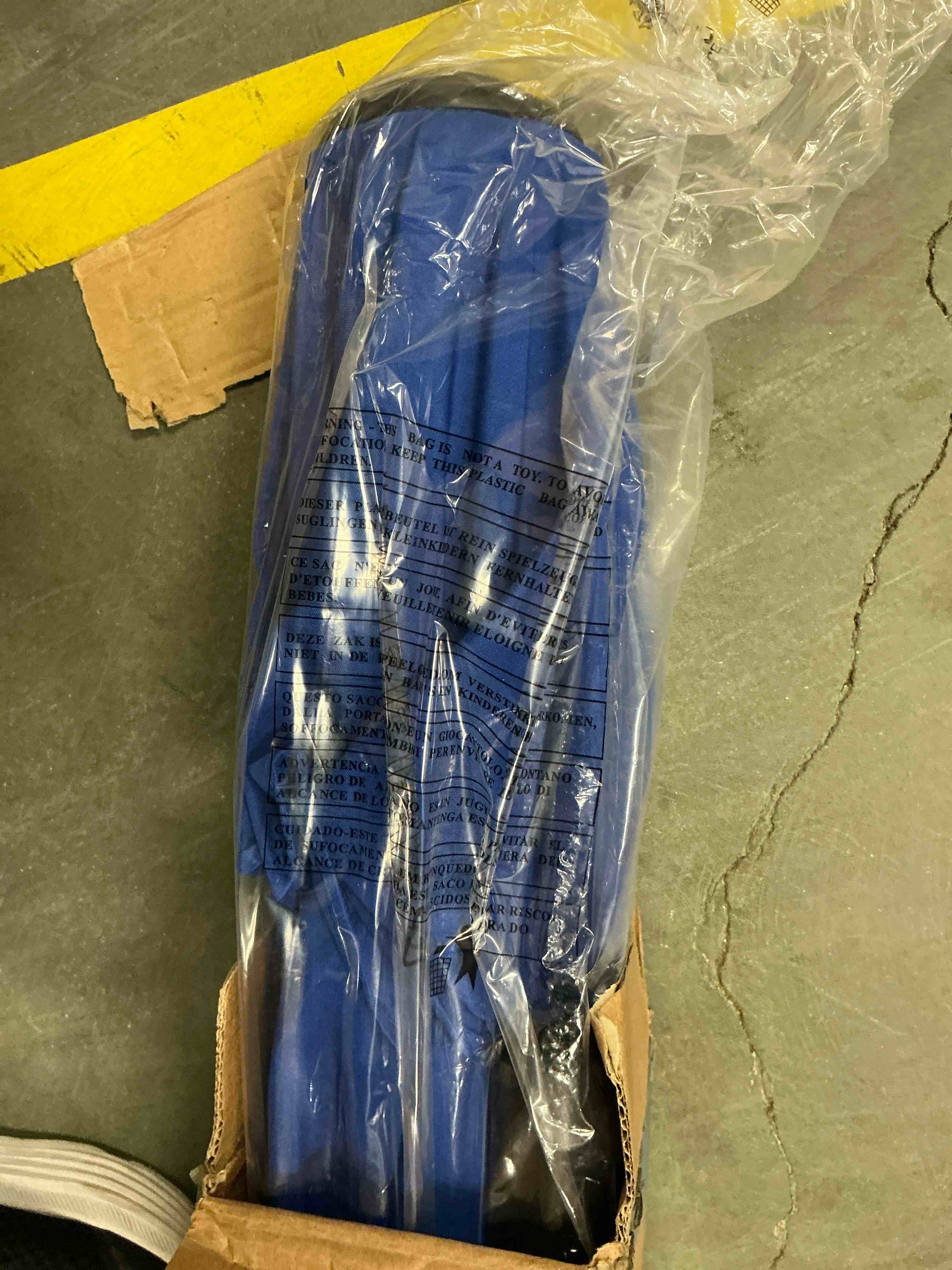 Condition photo showing New/Like New for edx 9ft outdoor patio umbrella with push button tilt and crank handle, market umbrella with 8 sturdy umbrella ribs, uv protection, waterproof, blue