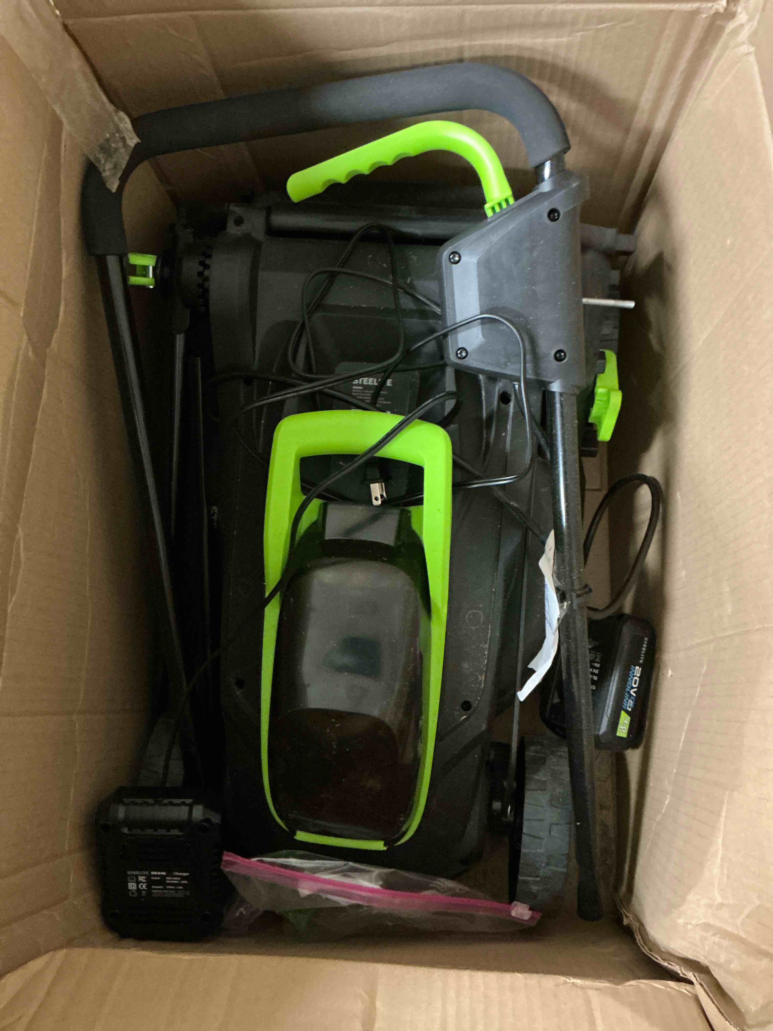 Condition photo showing Good Condition for steelite 13-inch cordless lawn mower, 21v electric lawn mowers with brushless motor for garden,5 heights adjustment, 4.0ah battery & charger included