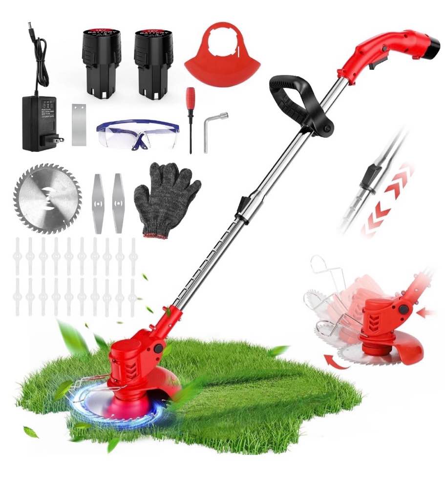 cordless weed eaters, electric grass trimmer & edger, tanbaby 6 inch 3-in-1 weed wacker kit, 12v 2*1300mah battery powered weed wacker for trimming and edging