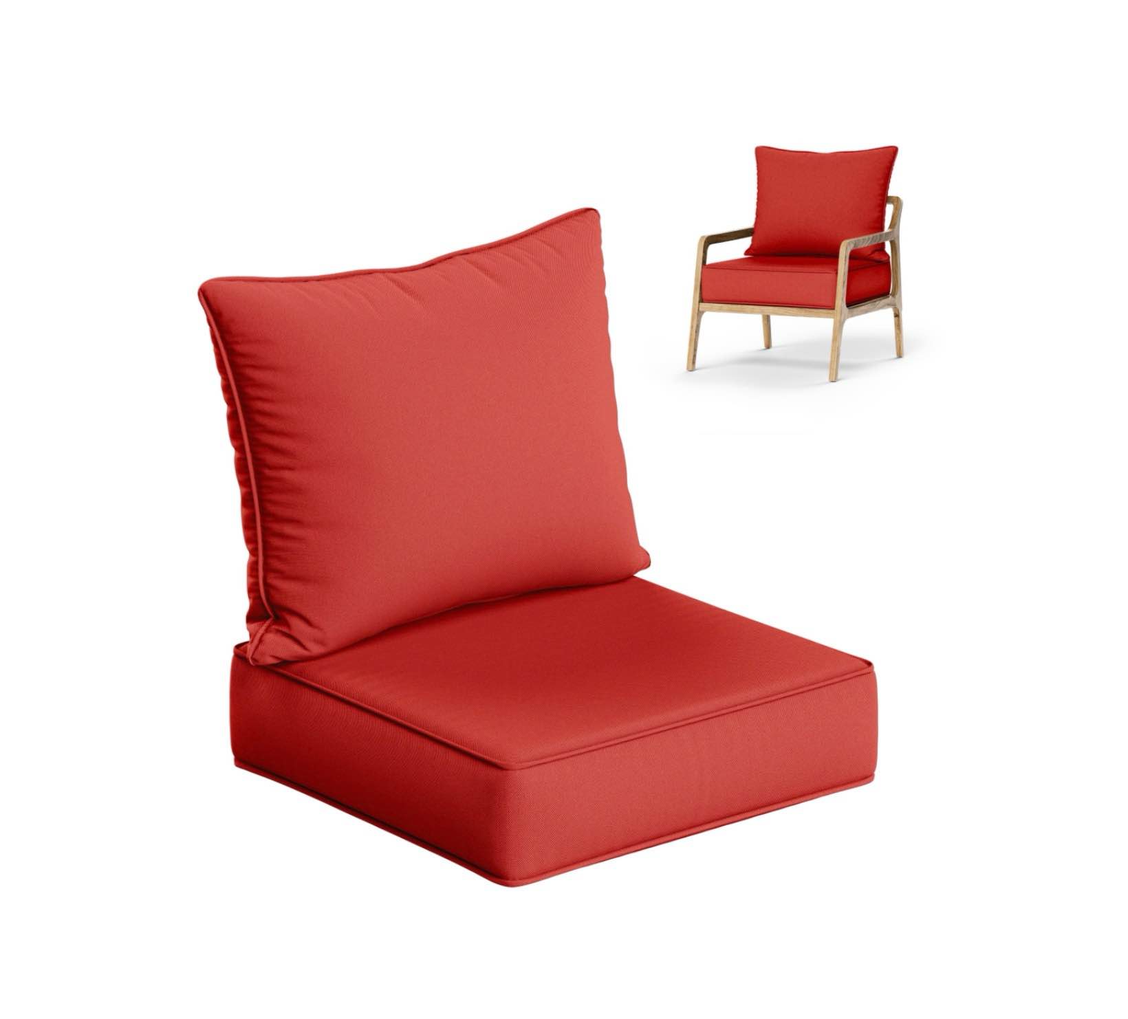 Kimunuk Selections Outdoor Deep Seat Cushion Set  24 x 24 x 6.5  Water Repellant  Fade Resistant  Deep Seat Bottom and Back Cushion for Chair  Sofa  and Couch  Red