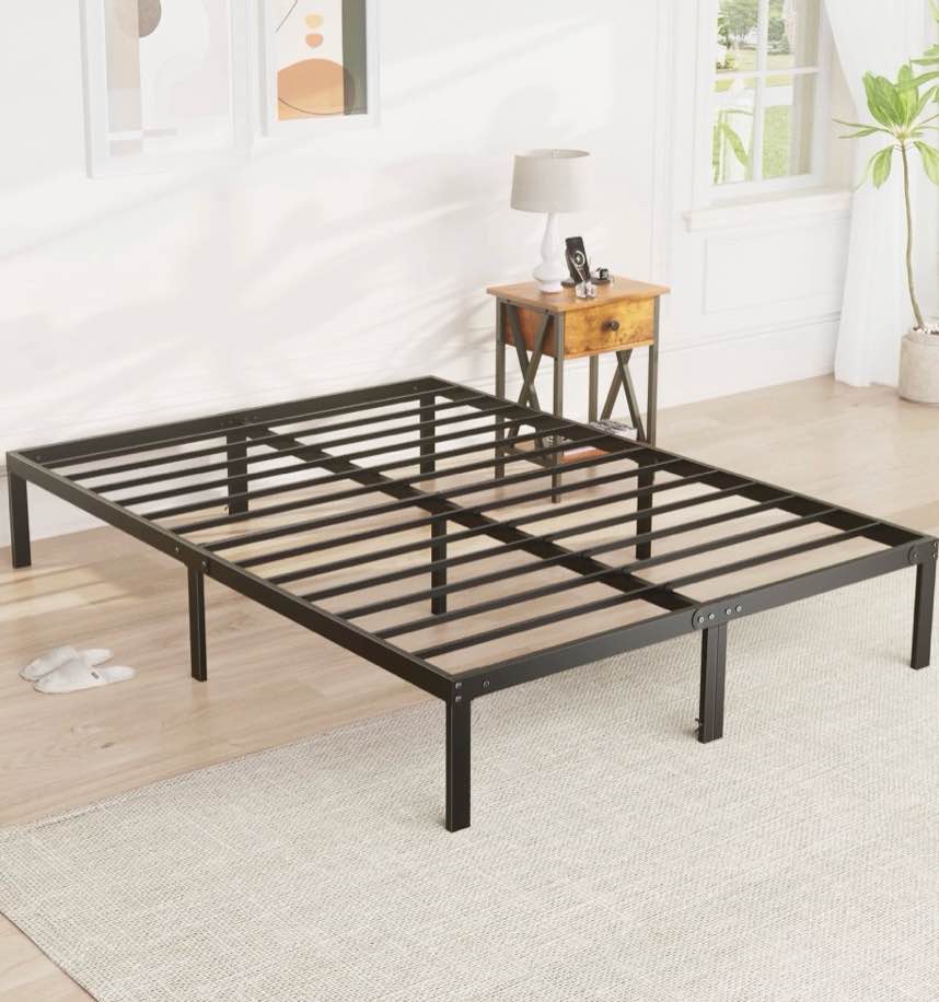 edx King Size Bed Frame with Ample Storage Space, Sturdy Steel Slat Support, 14-Inch Height, No Box Spring Needed, Heavy-Duty Metal Platform