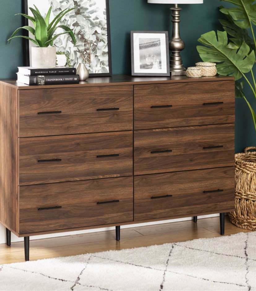 Modern Dark Walnut 6-Drawer 51 in. Dresser