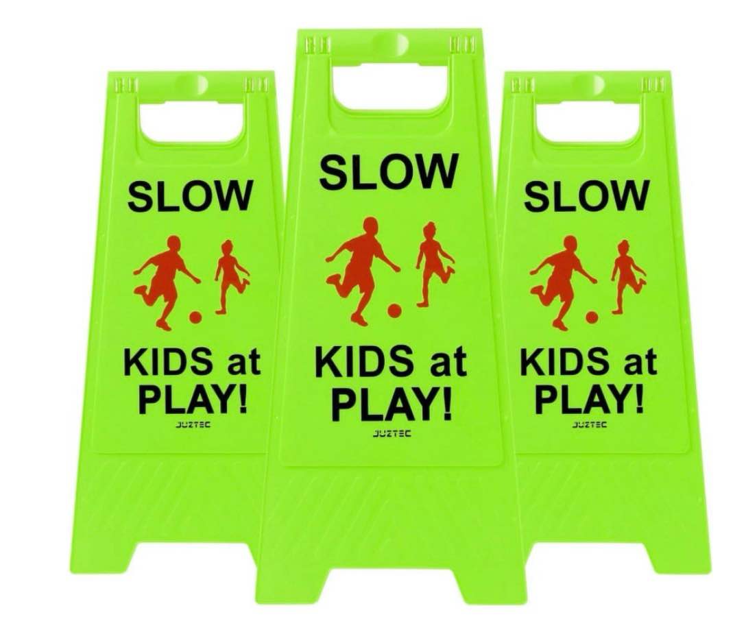 Juztec Kid s Safety Signs for Street Play - Slow Down and Caution Signs for Children Playing Outdoors