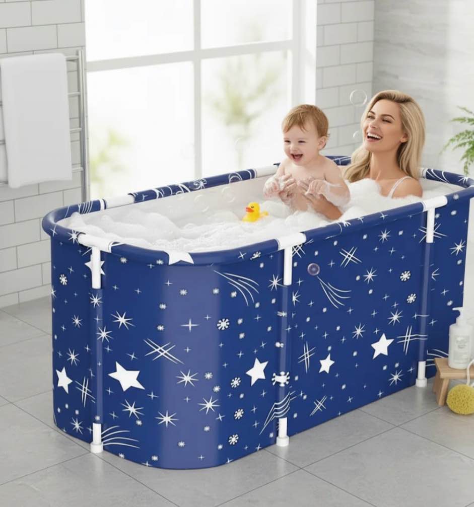 MINGYI 47.2in Large Foldable Bathtub for Adult and Kids Portable Ice Bathtub Hot Bathtub for Bathroom Soaking Bath Tub( Starry Blue?