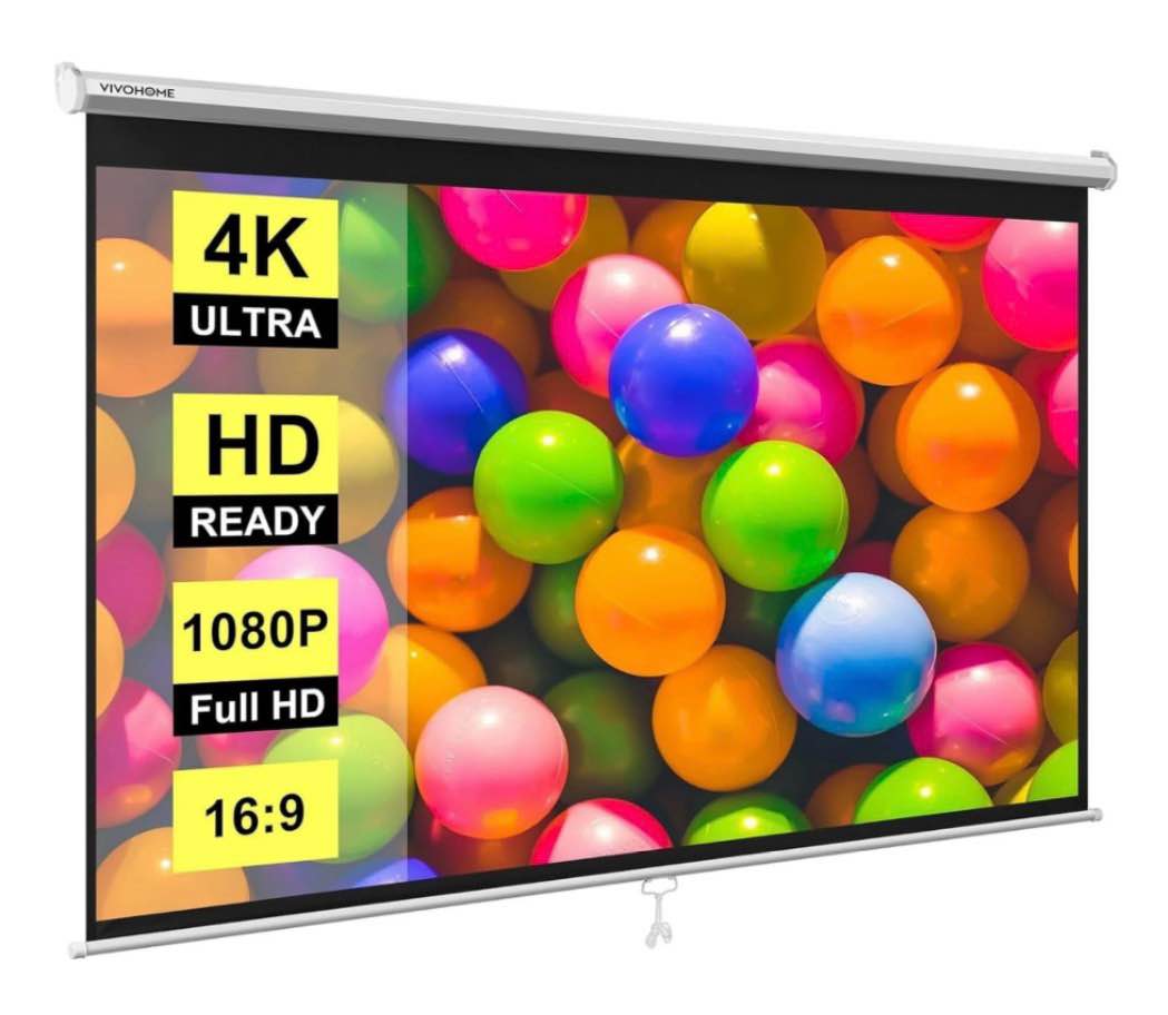 SPECSTAR 80 inch Manual Pull Down Projector Screen  16:9 HD Retractable Projector Screens for Movie Home Theater Cinema Office Video Game  White