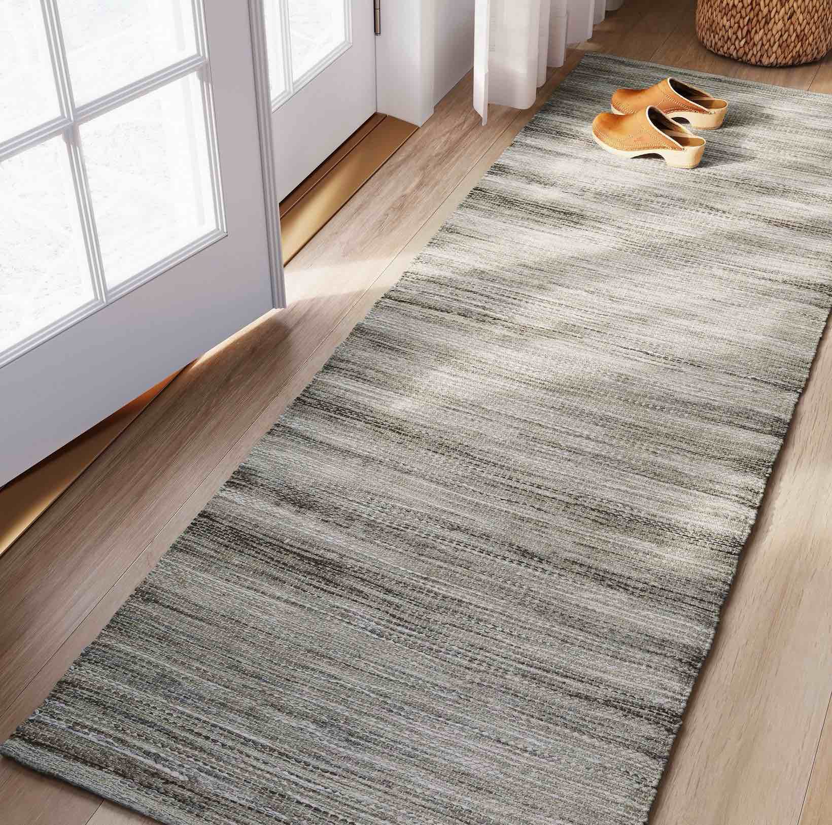 2'4"x7' Woven Runner Rug Indigo - Threshold™: Handmade Multi-Stripe Flat Pile, Jute & Cotton, Indoor Use