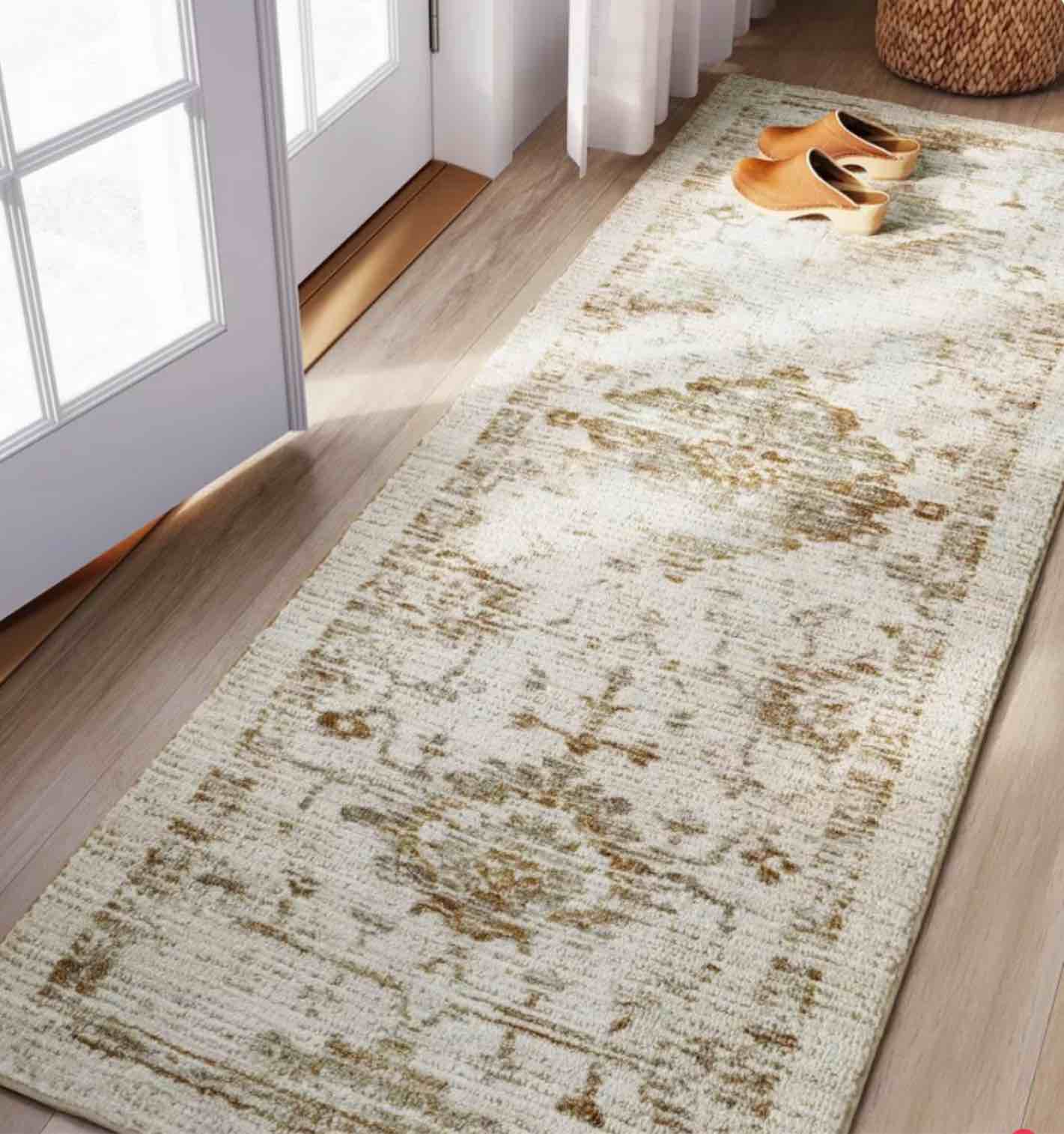 2'4"x7' Washable Vintage Tufted Distressed Runner Rug Tan