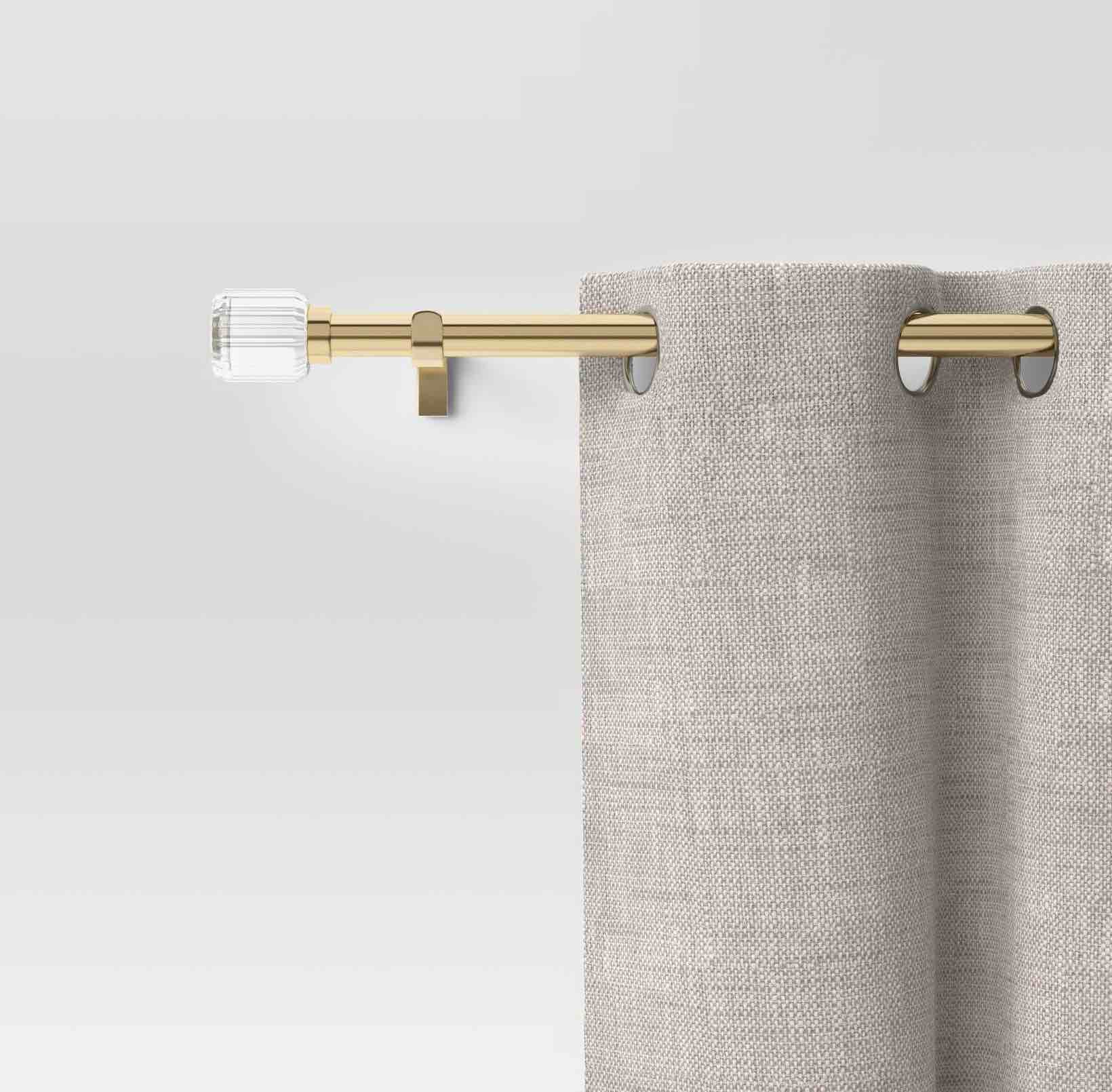 36"-66" Clear Ribbed Curtain Rod Brass - Threshold™: Gold Single Rod, Quick Mount, Polystyrene & Steel