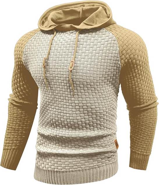 zaitun mens hooded sweatshirt long sleeve solid knitted hoodie pullover sweater size l