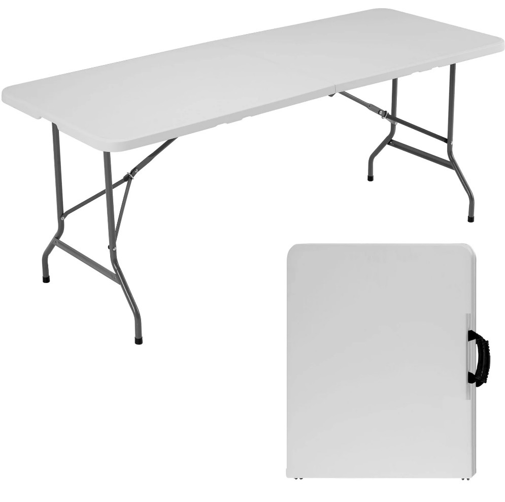 edx folding table, outdoor indoor heavy duty portable with carrying handle for camping, white,27.56"w x 70.89"d x 29.32"h