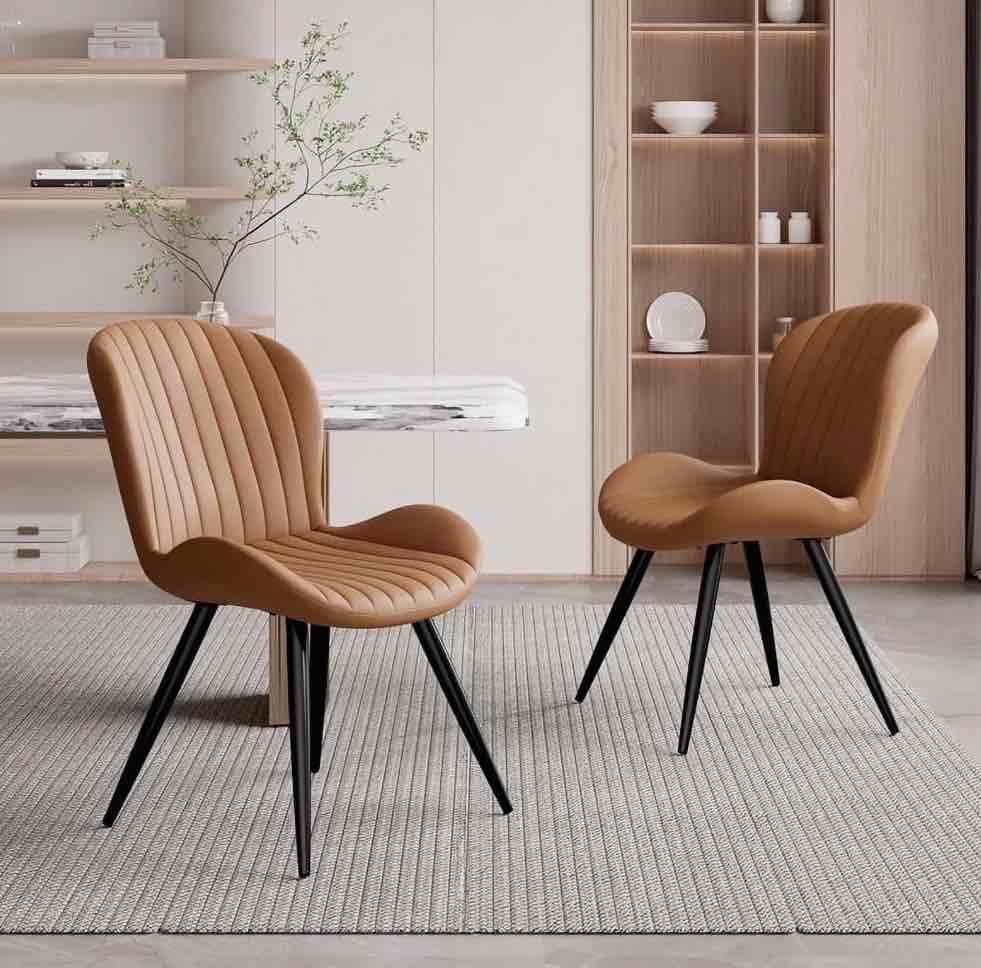 hawsaiy upholstered dining chairs set of 2, modern kitchen chairs with backrest and metal legs, 19" seat height,brown