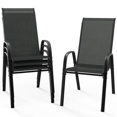 ktaxon 4pcs patio outdoor dining chairs textilene stackable armrest chairs space saving for backyard porch garden - black