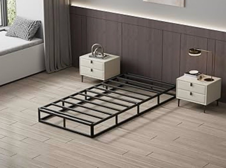 Twin-Box-Spring, 9 Inch High Profile Black Heavy Duty Metal Mattress Foundation, Box Spring with Fabric Cove, Easy Assembly, Non Slip, Noise Free