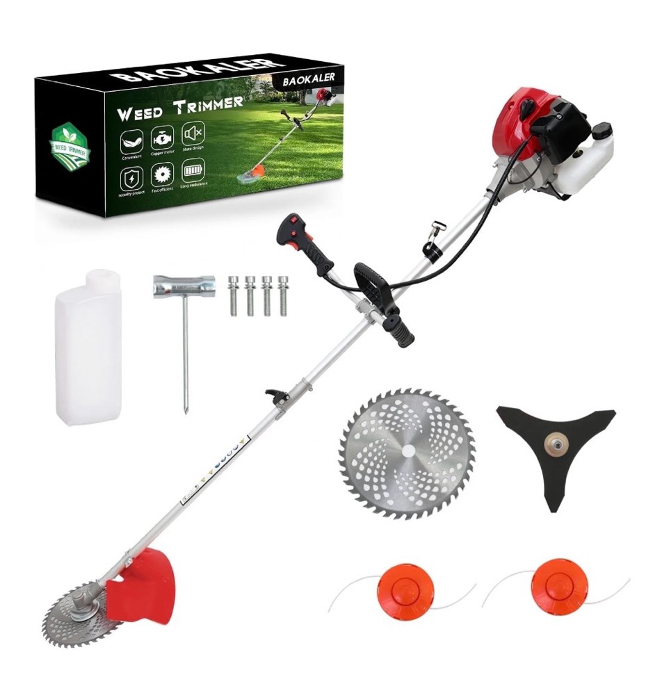 BAOKALER 52CC Gasoline Grass String Trimmer 2-Stroke Gas Powered Weed Eater Weed Wacker with 4 Detachable Heads