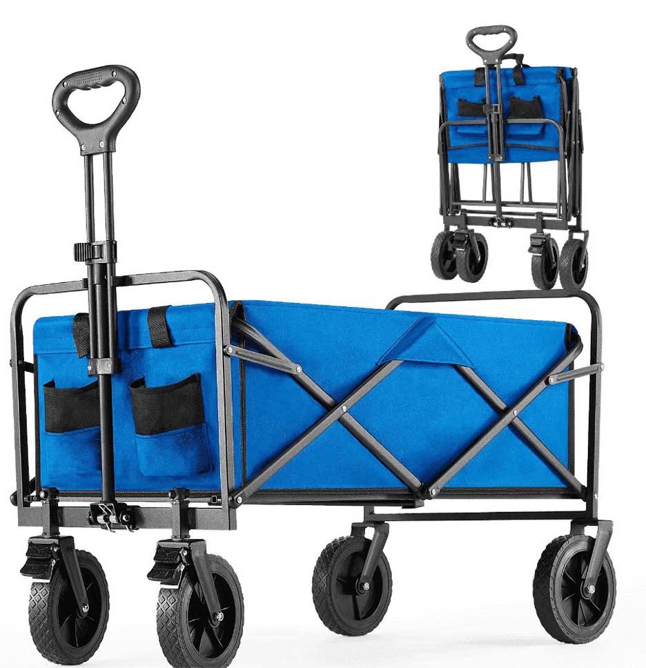 CONCETTA 35" Foldable Wagon, All-Terrain Wheels, 350lbs Capacity, Portable Camping & Beach Cart, Blue