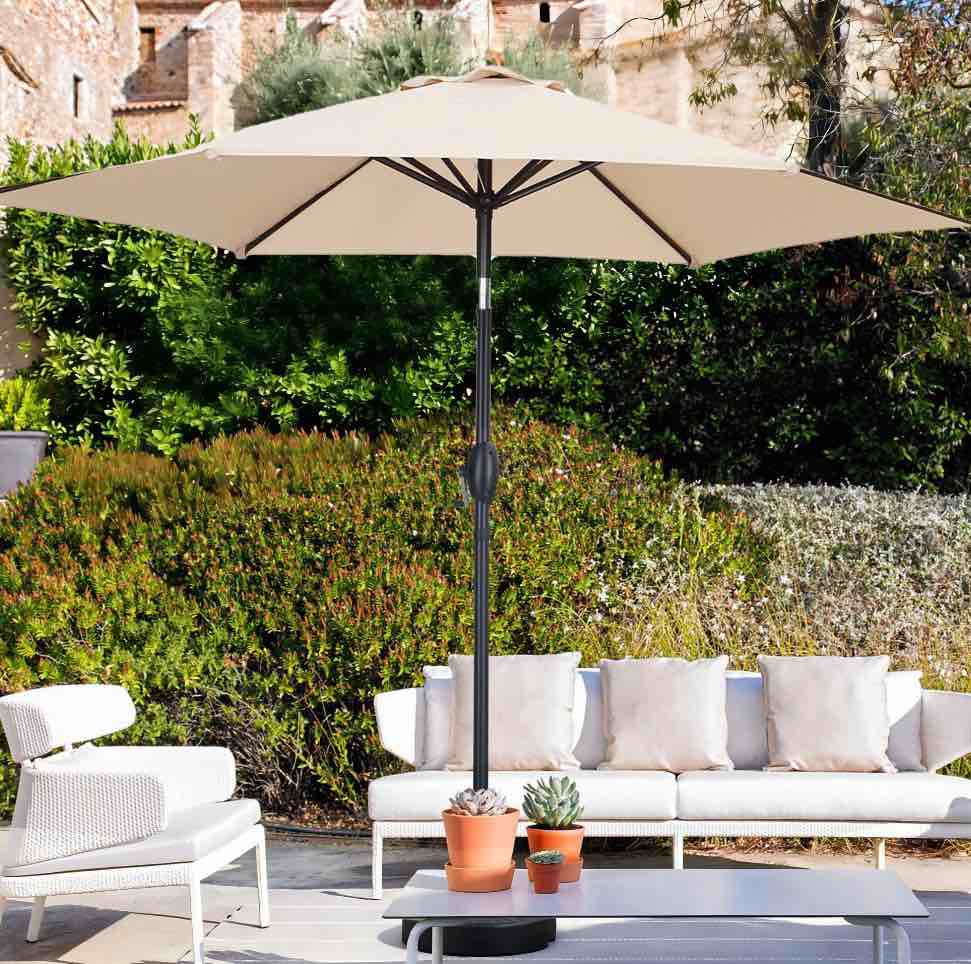 Autlaycil 9ft Off White Outdoor Patio Umbrellas Sturdy Ribs with Tilt and Crank for Table Garden Market and Poolside