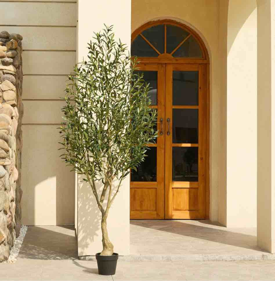 7FT Fuller Artificial Olive Tree in Pot, Artificial Olive Plants with Fruits, Realistic Indoor Outdoor Plants for Home Decor Housewarming Gift