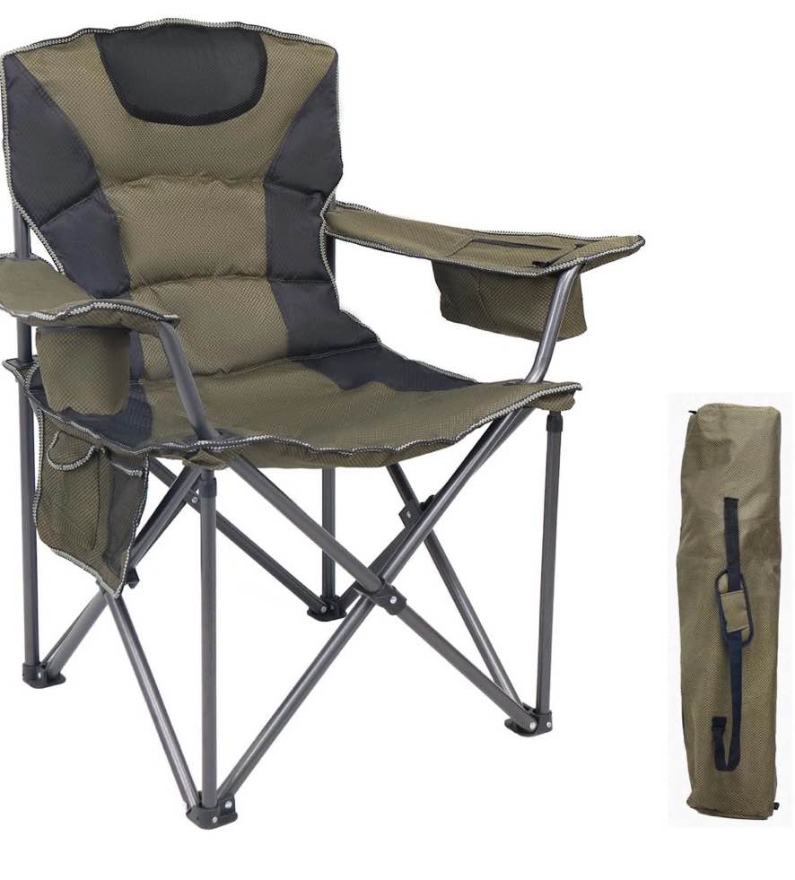 mapskey camping chairs oversized folding  for adults, portable outdoor lawn chairs with cup holder, cooler bag & storage pockets - for camping fishing travel