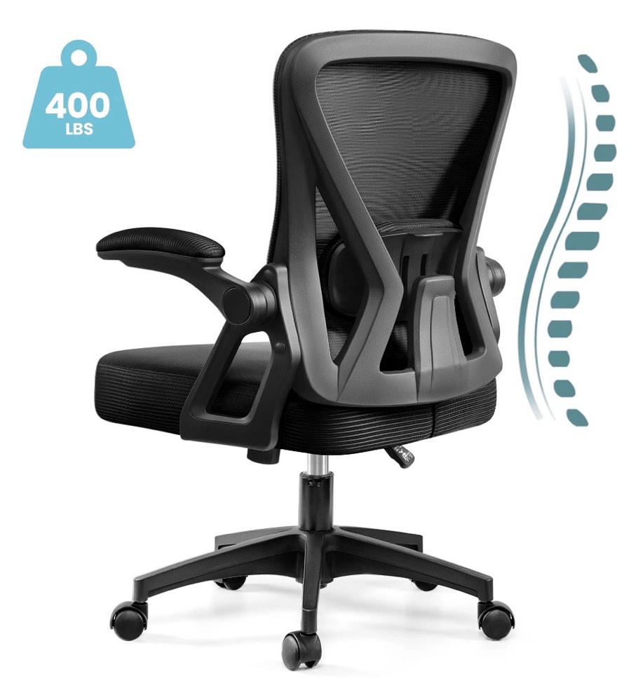 coolhut office desk chair 400lbs ergonomic mesh rolling work swivel task chairs with wheels comfortable lumbar support comfy flip-up arms for home bedroom study student 8-years warranty black