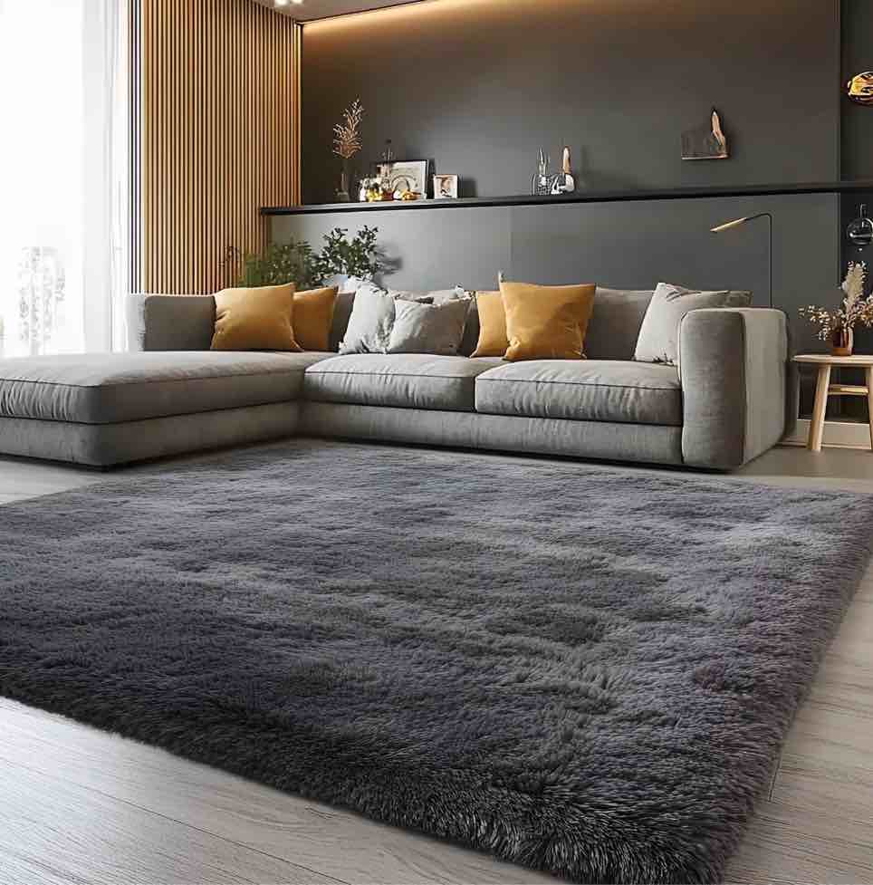 pentantan shag area rugs  8ft x 10ft soft fluffy indoor carpet for living room bedroom decor  dark gray