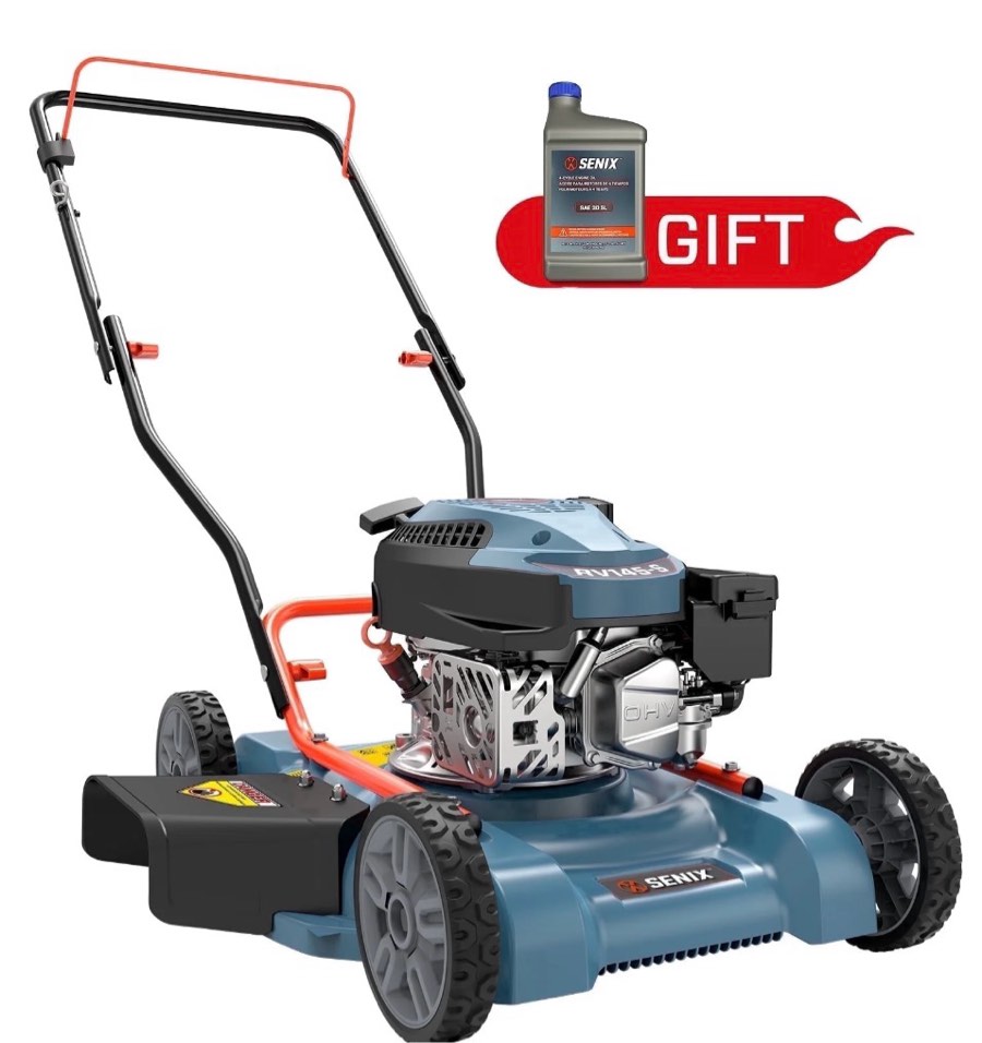 senix gas lawn mower 18in cutting blade / 19in cutting deck 144cc 4-cycle engine push mower with side discharge