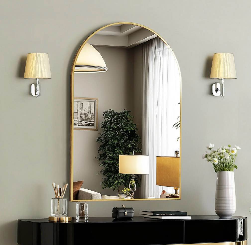 CONCETTA 22 x30  Bathroom Mirror  Decor Arched Wall Mirror  Bedroom Vanity Mirror with Metal Frame  Gold