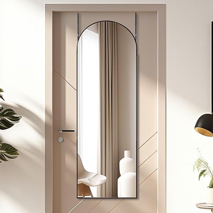 JIOABL 47 x 14 inch Arched Full Length Mirror for Door or Wall with Aluminum Frame  Black