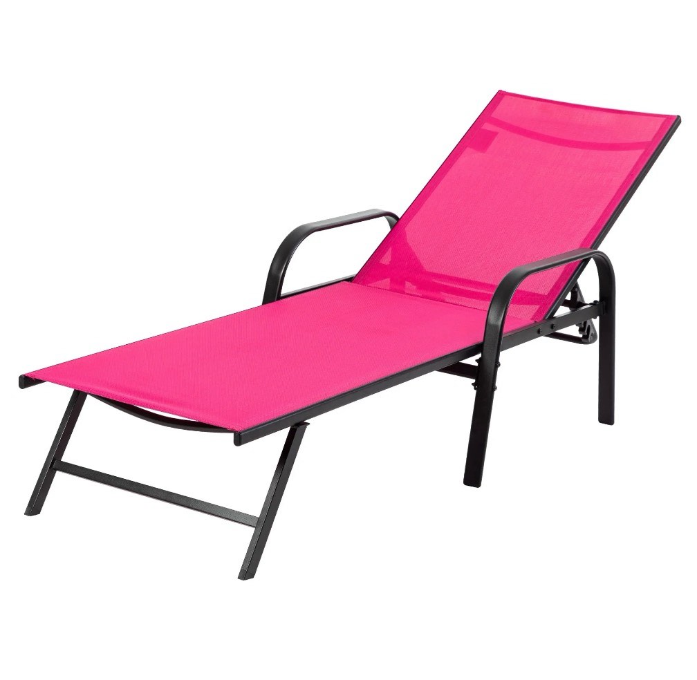 EDX Park Steel Stacking Chaise Lounge Chair for Outdoor Patio, Pink