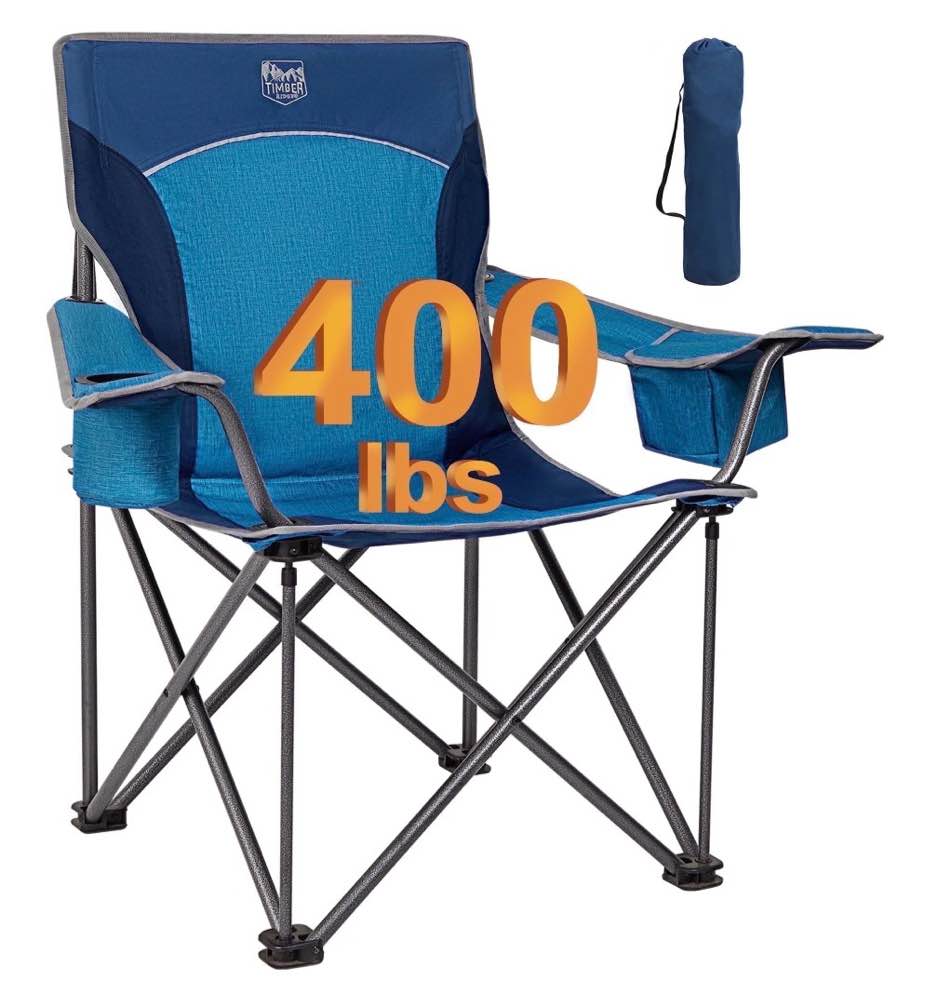 Timber Ridge Oversized Camping Chair  Folding Outdoor Chair for Adults  Supports 400 lbs  Blue