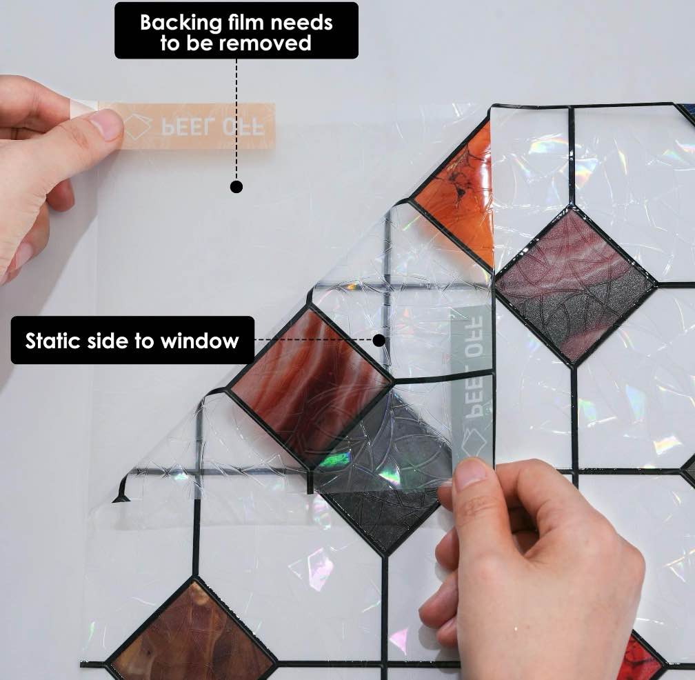 DKTIE 23.6" x 78.7" Rainbow Agate Stone Lattice Pattern Stained Glass Privacy Window Film, Anti-UV & Heat Blocking