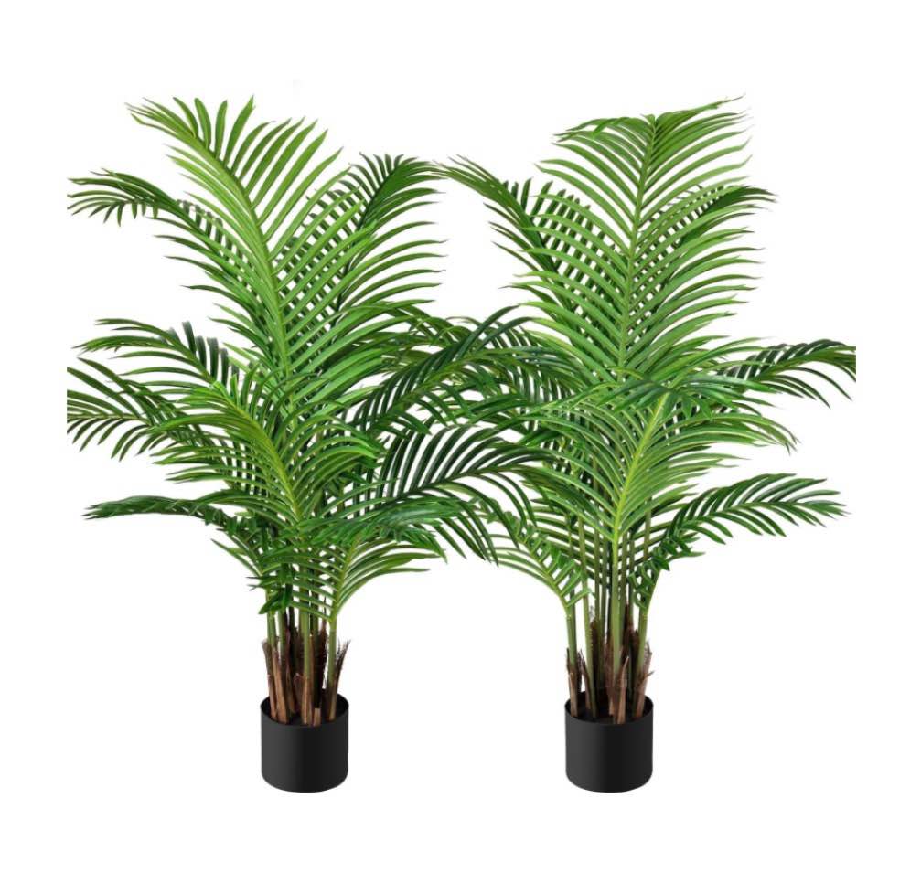 Scidweet 2 Pack Artificial Palm Tree, 4 ft Greenery Fake Palm Tree Pot Plants for Home Office Indoor Outdoor Decor